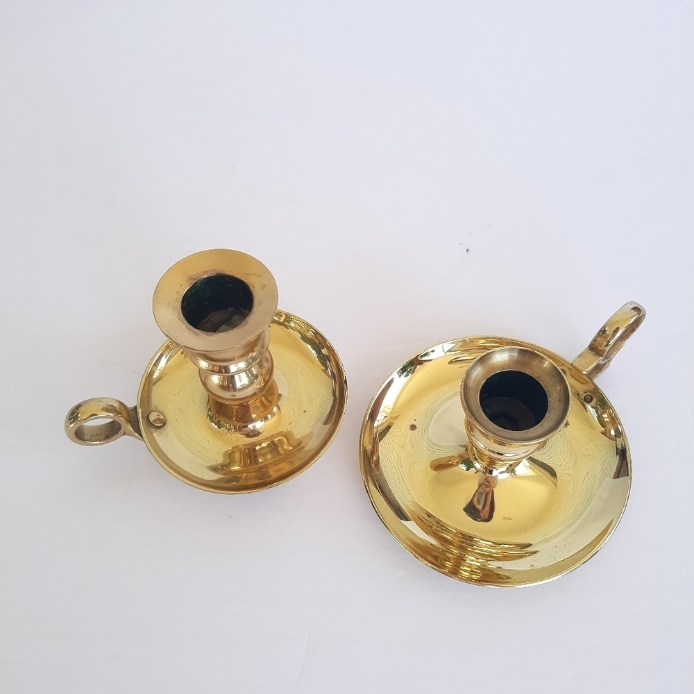 Vintage Brass Candlesticks Pair Set of 2 - Picture 7 of 7